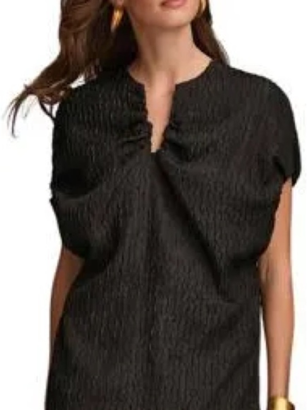 Donna Karan Black Textured Short-Sleeve Scoop Neck Top